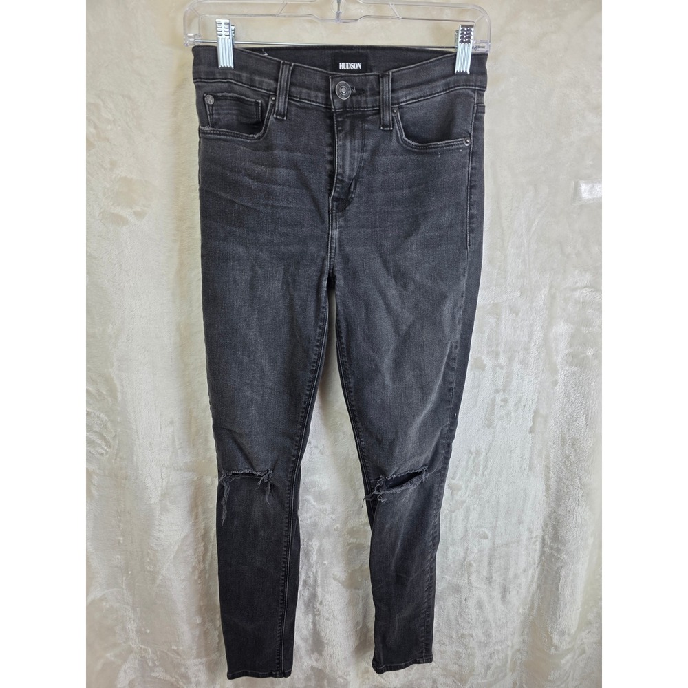 Hudson Blair High Rise Super Skinny Jeans Distressed Faded Black 26 NWH409ZR1